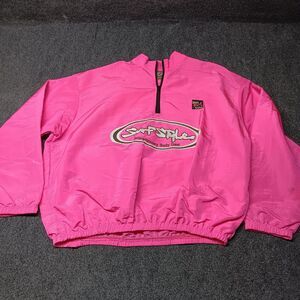 Vintage Surf Style Windbreaker Jacket Adult One Size Hot Pink 90s 1/4 Zip